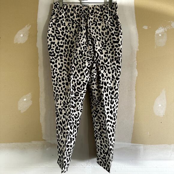 J. Crew Easy Pants Linen Leopard Print Pull On Cropped High Rise Black White 6 - Picture 8 of 8